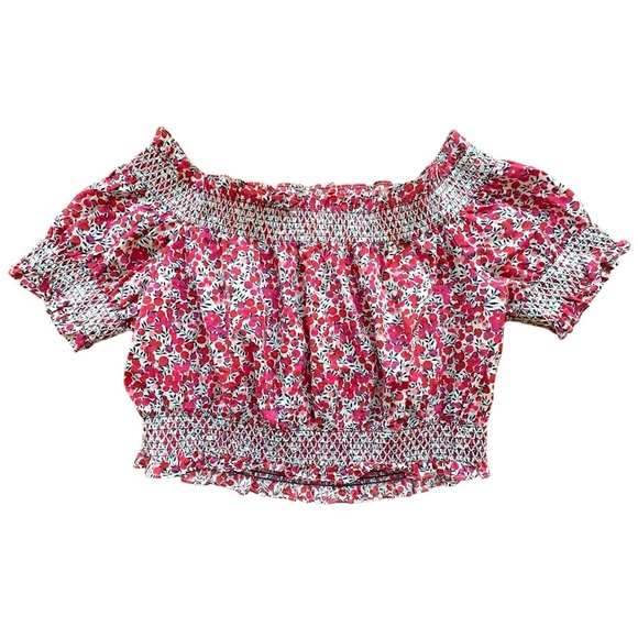 J CREW x LIBERTY | NWOT WILTSHIRE SMOCKED COTTON OFF SHOULDER CROP TOP | SMALL - Picture 5 of 7